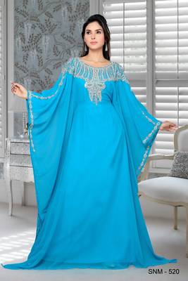 Blue Embroidered Faux Georgette Farasha 1
