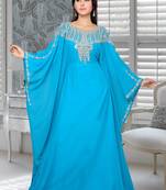 Blue Embroidered Faux Georgette Farasha