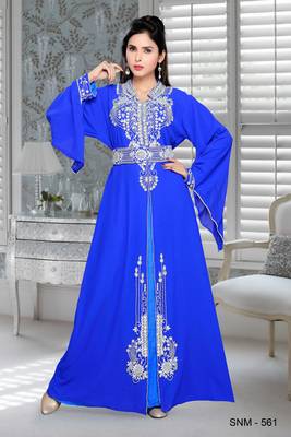 Royal Blue Embroidered Faux Georgette Islamic Kaftans 1