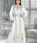Off White Embroidered Faux Georgette Islamic Kaftans