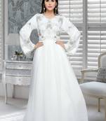 White Embroidered Faux Georgette Islamic Kaftans