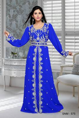 Royal Blue Embroidered Faux Georgette Islamic Kaftans 1