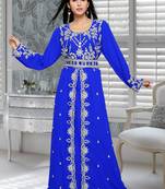 Royal Blue Embroidered Faux Georgette Islamic Kaftans