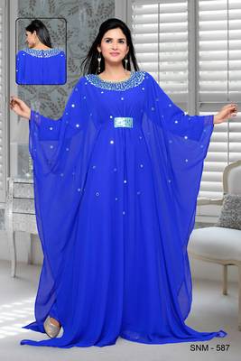 Royal Blue Embroidered Faux Georgette Farasha 1