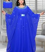 Royal Blue Embroidered Faux Georgette Farasha