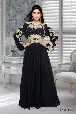 Black Embroidered Faux Georgette Islamic Kaftans 1