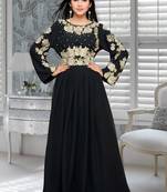 Black Embroidered Faux Georgette Islamic Kaftans