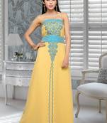 Beige Embroidered Faux Georgette Fustan