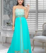 Sea Green Embroidered Faux Georgette Fustan