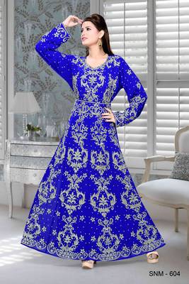 Royal Blue Embroidered Faux Georgette Islamic Kaftan 1