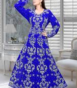Royal Blue Embroidered Faux Georgette Islamic Kaftan