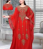 Red Embroidered Faux Georgette Farasha