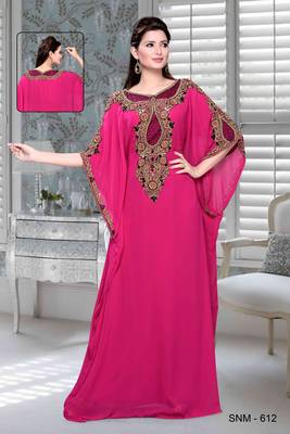 Fuchsia Pink Embroidered Faux Georgette Farasha 1