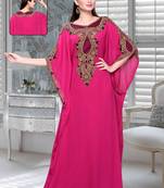 Fuchsia Pink Embroidered Faux Georgette Farasha