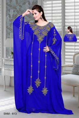 Royal Blue Embroidered Faux Georgette Farasha 1