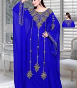 Royal Blue Embroidered Faux Georgette Farasha