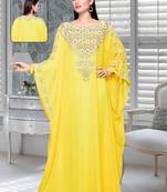 Yellow Embroidered Faux Georgette Farasha Kaftan
