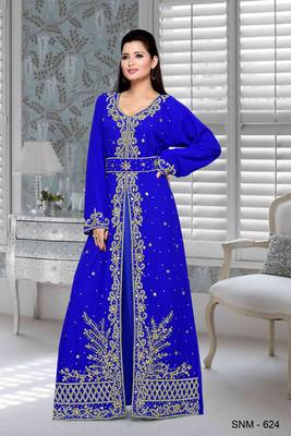 Royal Blue Embroidered Faux Georgette Islamic Kaftan 1