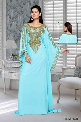 Sky Blue Embroidered Faux Georgette Farasha 1