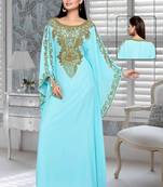 Sky Blue Embroidered Faux Georgette Farasha