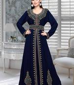 Navy Blue Embroidered Faux Georgette Islamic Kaftan