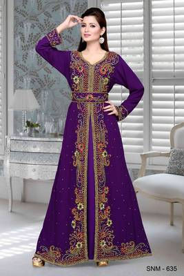 Purple Embroidered Faux Georgette Islamic Kaftan 1