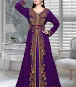 Purple Embroidered Faux Georgette Islamic Kaftan