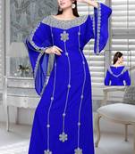 Royal Blue Embroidered Faux Georgette Islamic Kaftan