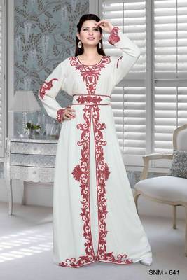 Off White Embroidered Faux Georgette Islamic Kaftan 1