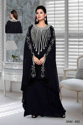 Black Embroidered Faux Georgette Farasha Kaftan 1