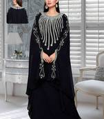 Black Embroidered Faux Georgette Farasha Kaftan