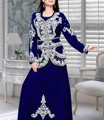 Royal Blue Embroidered Velvet Islamic Kaftan