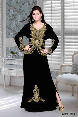 Black Embroidered Faux Georgette Islamic Kaftan 1