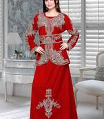Red Embroidered Velvet Islamic Kaftan
