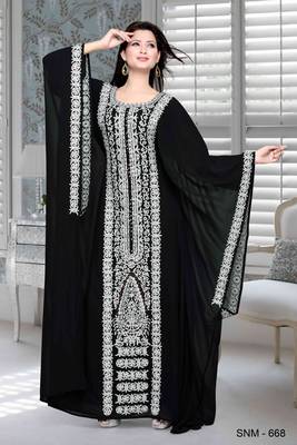 Black Embroidered Faux Georgette Farasha Kaftan 1