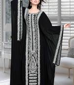 Black Embroidered Faux Georgette Farasha Kaftan