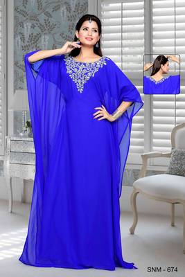 Royal Blue Embroidered Faux Georgette Farasha 1