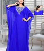 Royal Blue Embroidered Faux Georgette Farasha