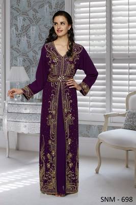 Purple Embroidered Faux Georgette Islamic Kaftan 1