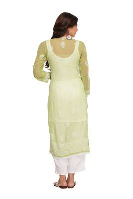 Green Embroidered Georgette Chikankari Kurti 2