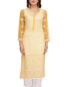 Mustard Embroidered Georgette Chikankari Kurti 