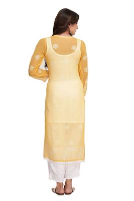 Mustard Embroidered Georgette Chikankari Kurti  2