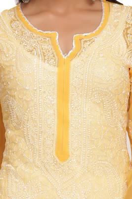 Mustard Embroidered Georgette Chikankari Kurti  4