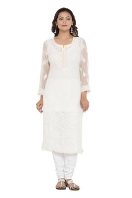 Lemon Embroidered Georgette Chikankari Kurti 1