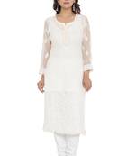 Lemon Embroidered Georgette Chikankari Kurti