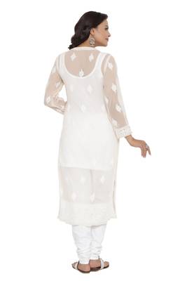 Lemon Embroidered Georgette Chikankari Kurti 2