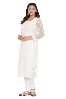 Lemon Embroidered Georgette Chikankari Kurti 3