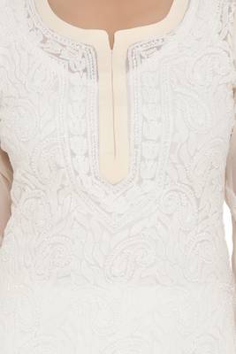 Lemon Embroidered Georgette Chikankari Kurti 4