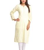 Lemon Embroidered Cotton Chikankari Kurti 