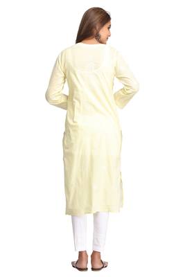 Lemon Embroidered Cotton Chikankari Kurti  2